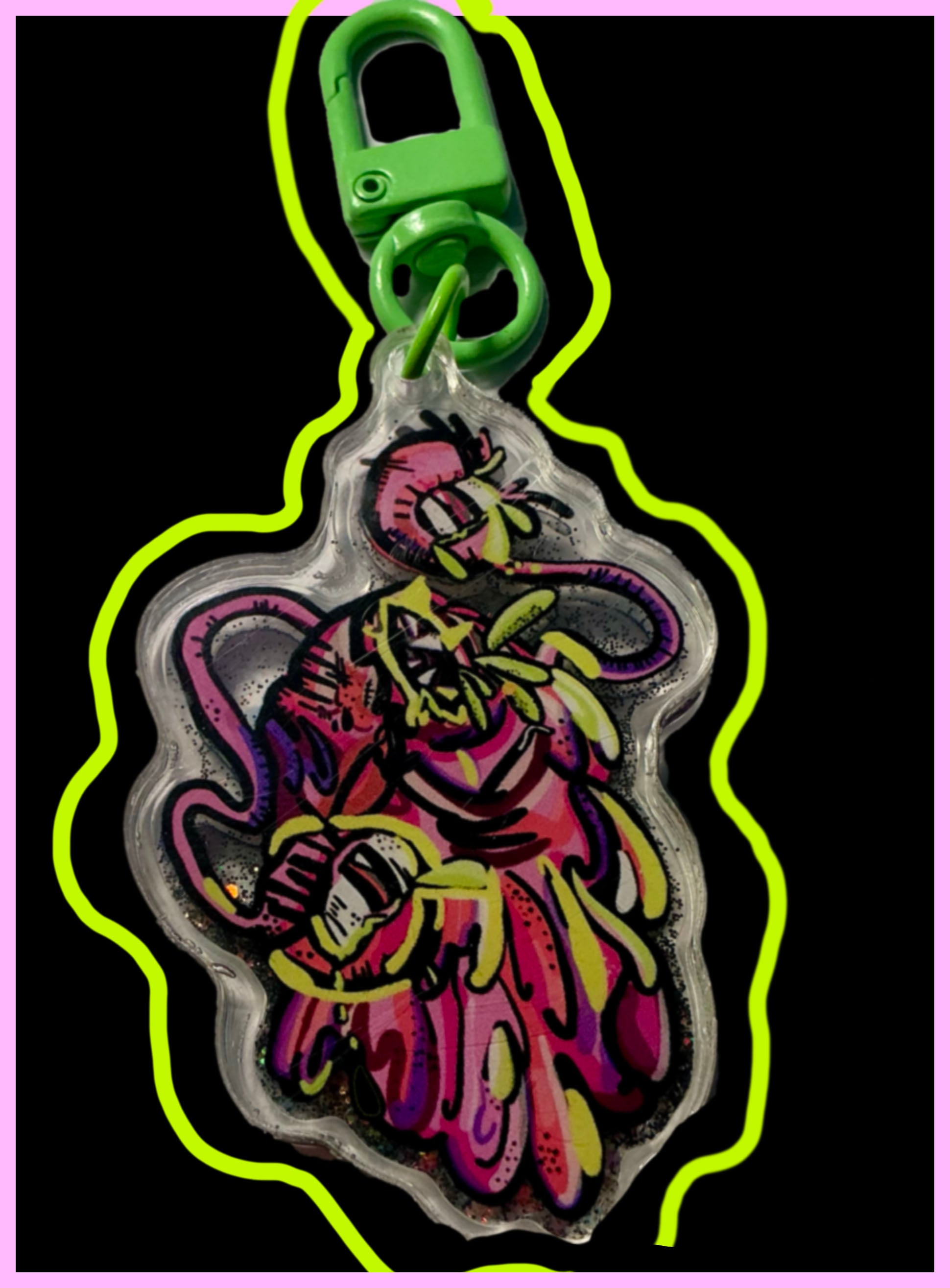 Glitter filler liquid alien guy key ring